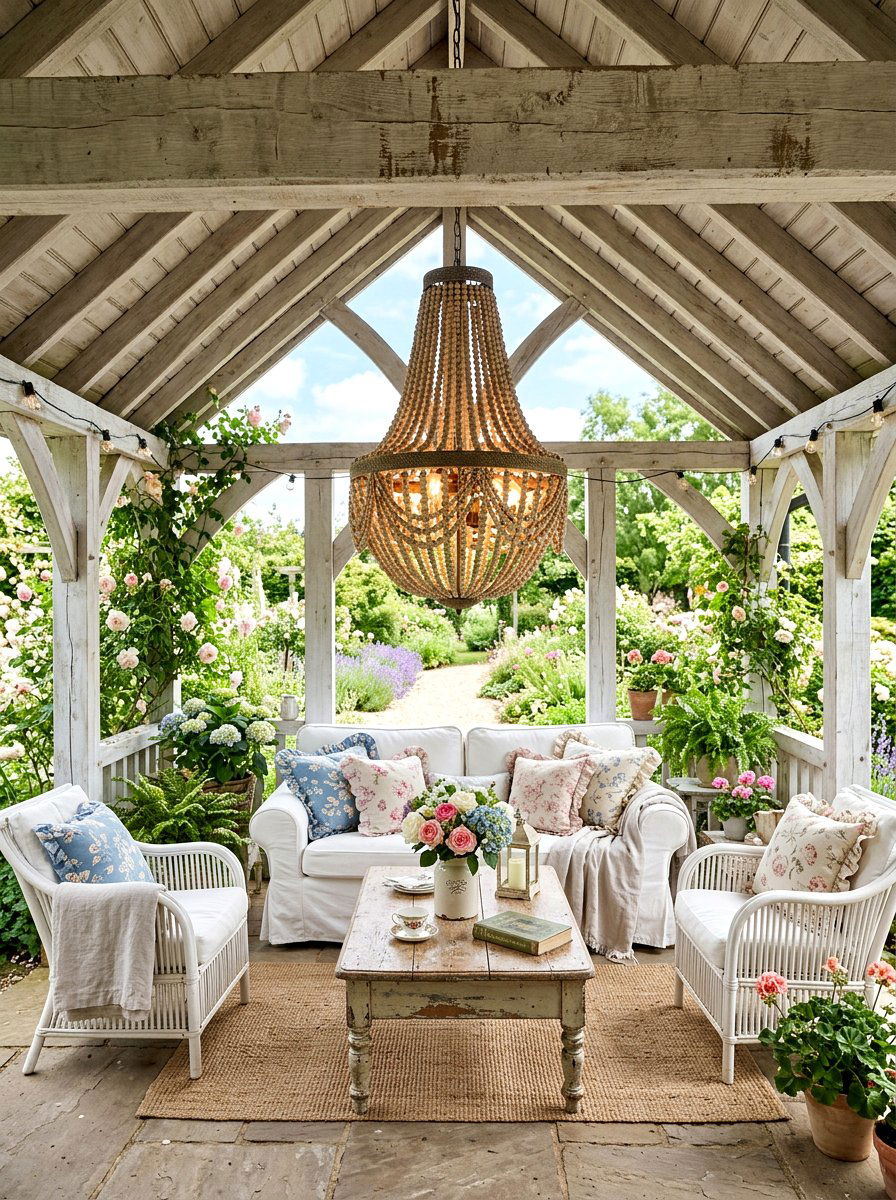 Beaded Wood Chandelier - 30 pavilion lighting ideas