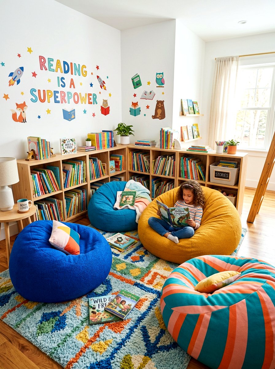 Bean Bag Reading Area - 30 library kids room ideas