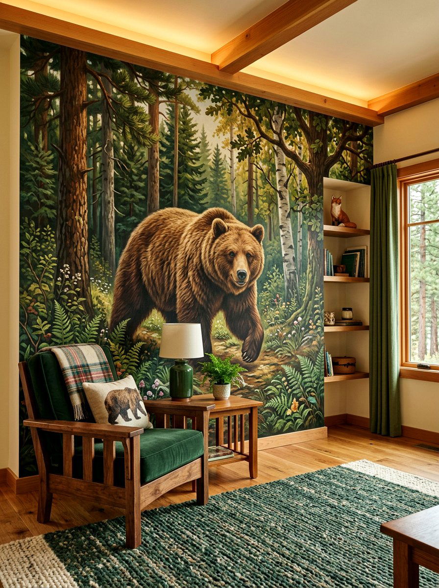Bear In The Woods Mural - 30 woodland wall mural nursery ideas