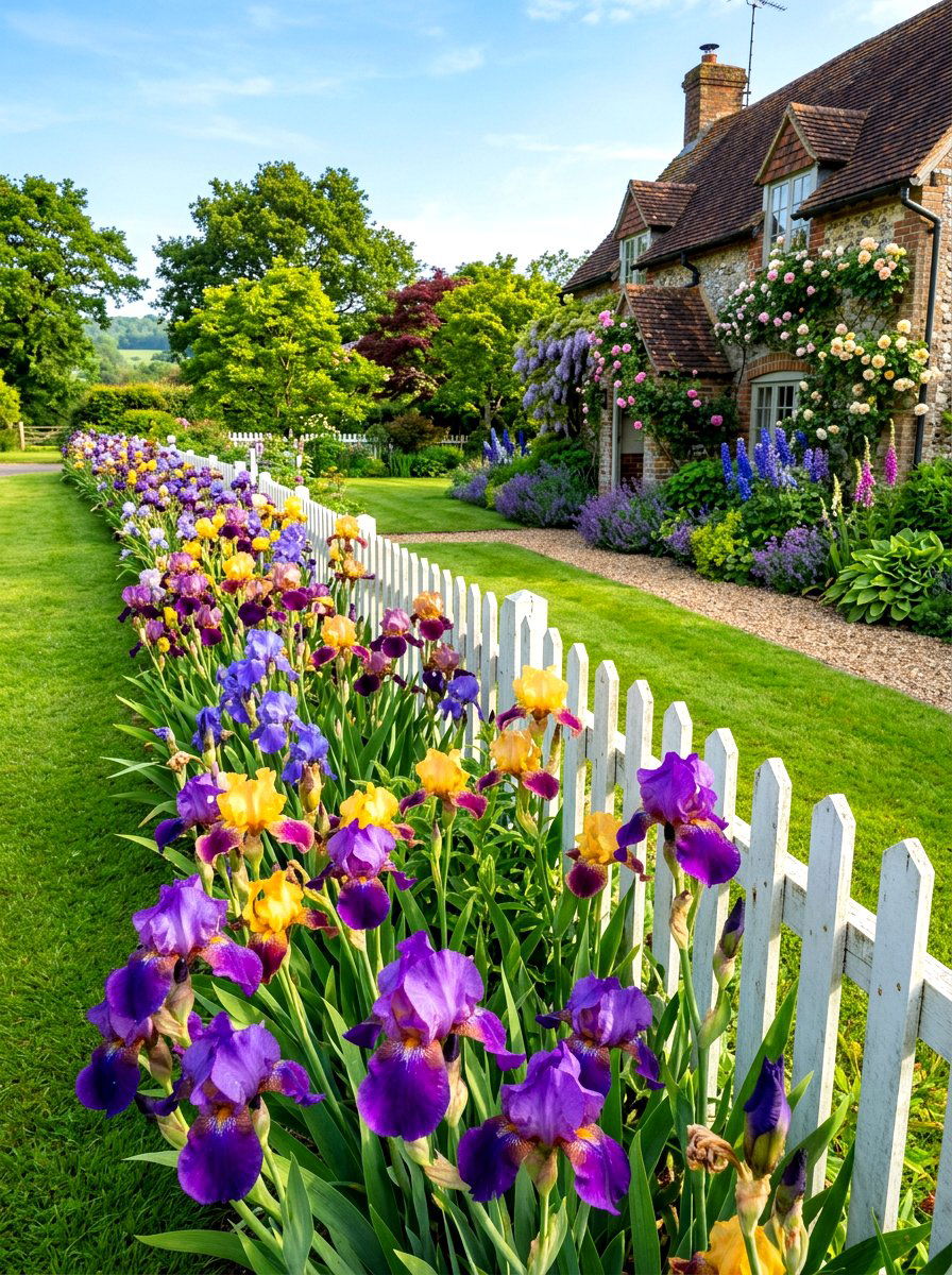 Bearded iris border - 30 iris garden ideas
