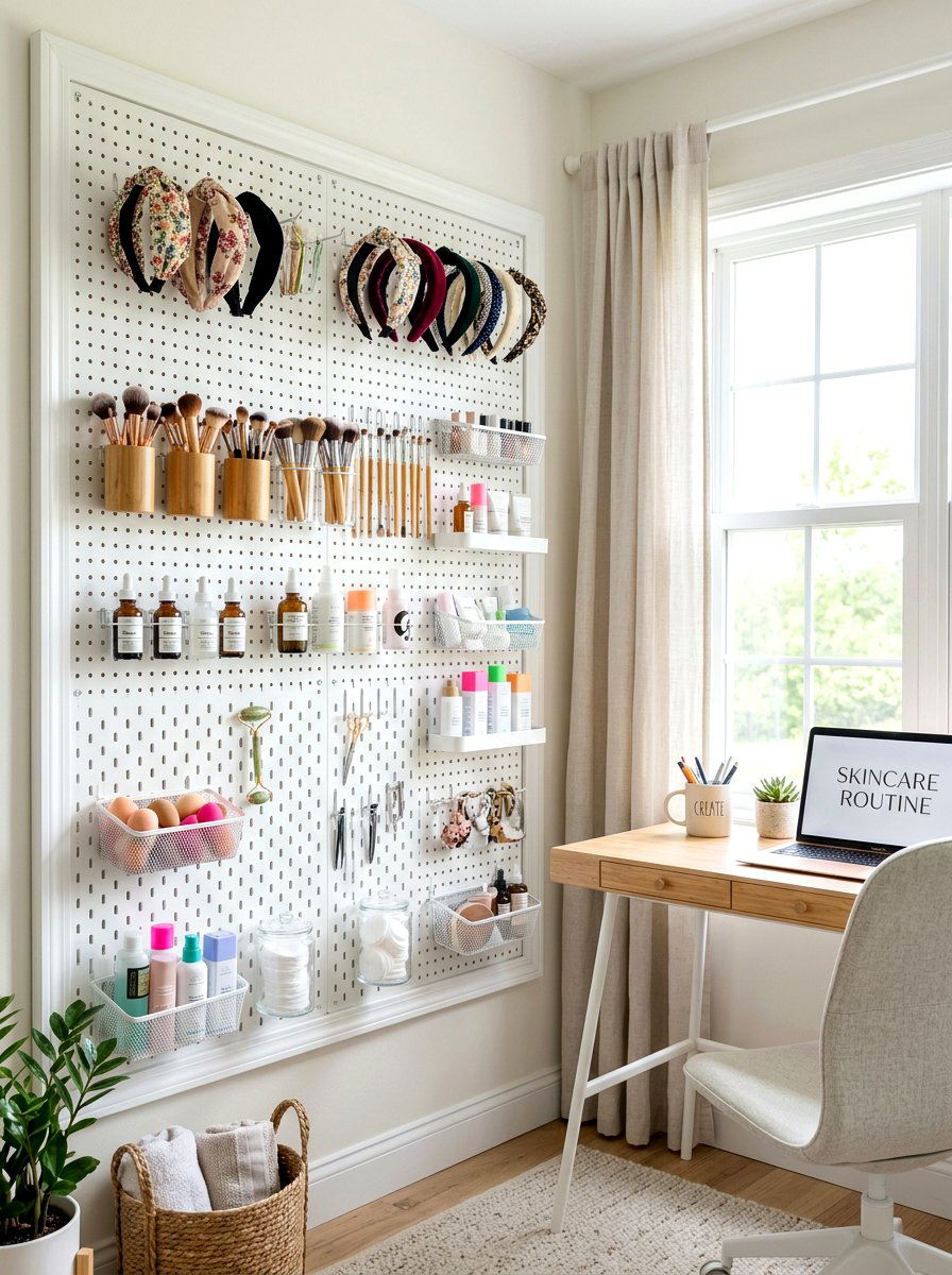 Beauty Pegboard - 30 beauty product storage ideas