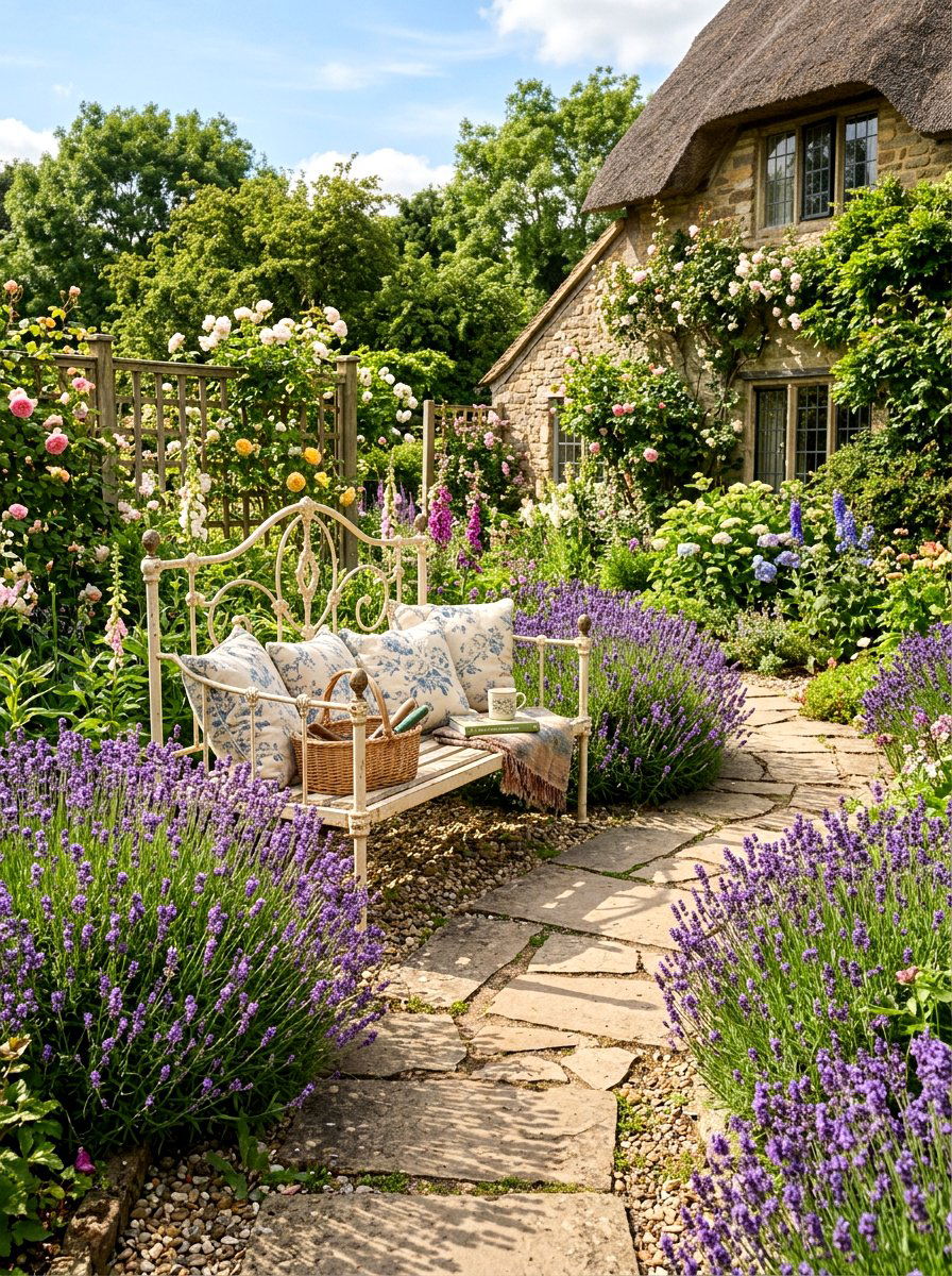 Bed Frame Garden Bench - 30 vintage upcycled furniture ideas