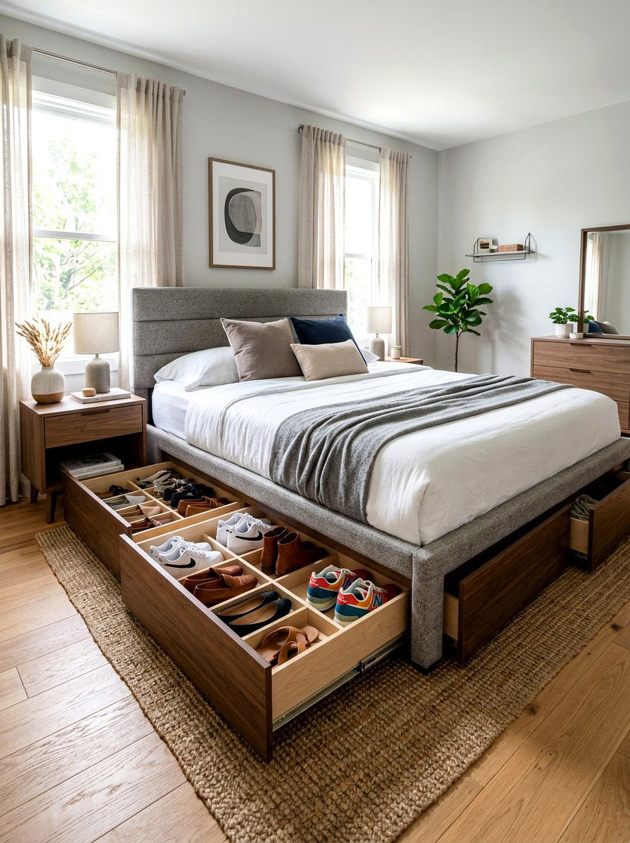 Bed Frame Shoe Storage - 30 hidden shoe cabinet ideas