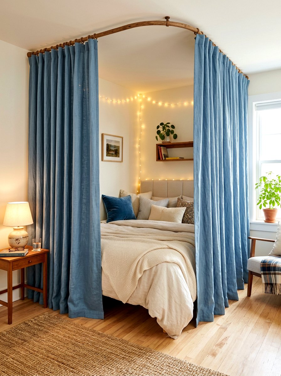 Bed Nook Wrap Around Curtain - 30 curtain divider apartment ideas