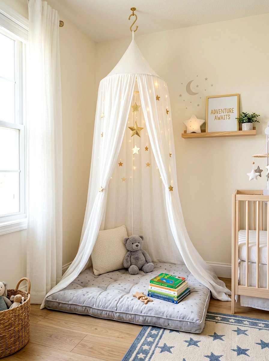 Bed canopy nursery reading nook - 30 nursery reading corner ideas