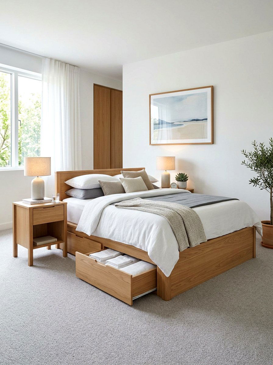 Bed frame with drawers - 30 small apartment storage ideas