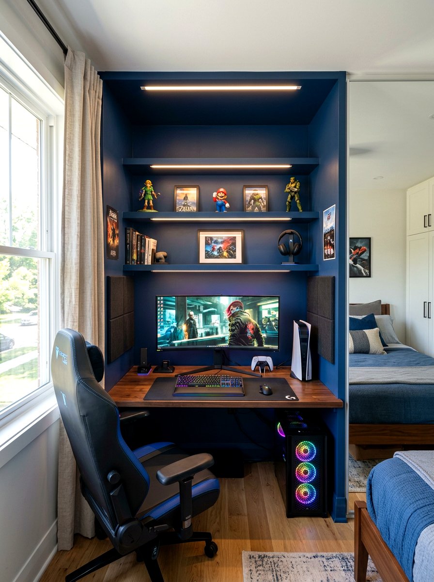 Bedroom Alcove Gaming Station - 30 gaming teen nook ideas
