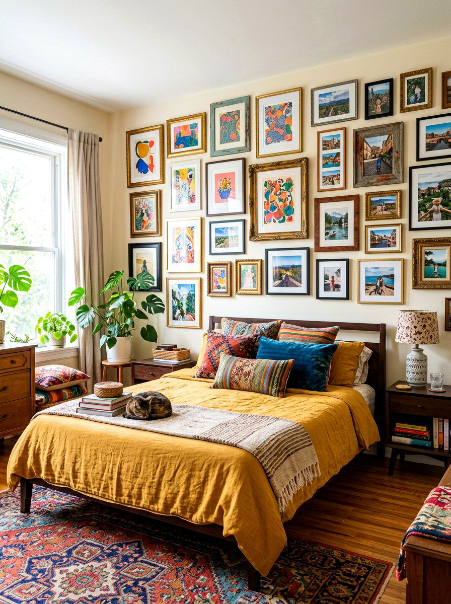 Bedroom Gallery Wall - 30 dopamine bedroom ideas