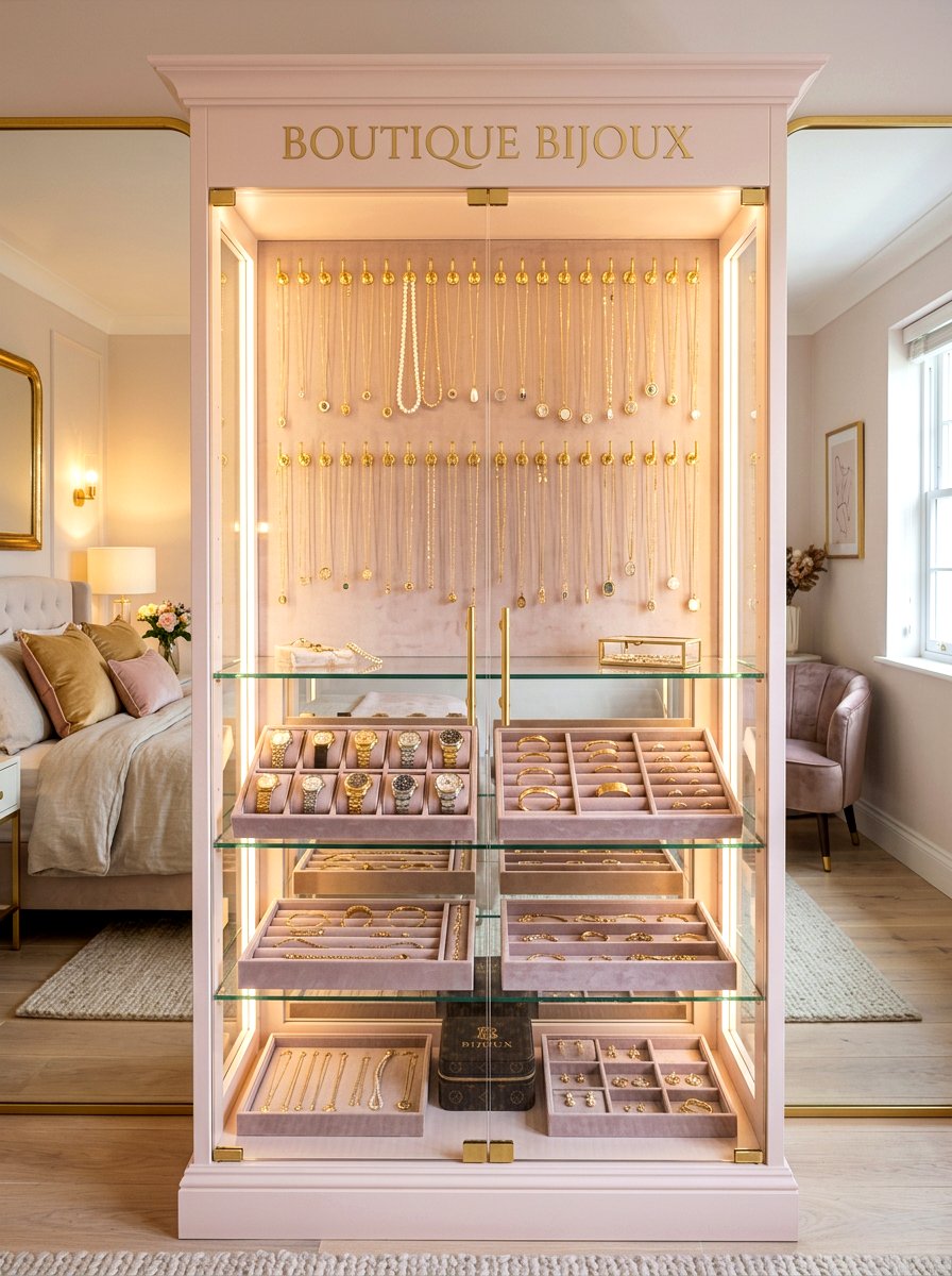 Bedroom Jewelry Showcase - 30 glass cabinet decor ideas
