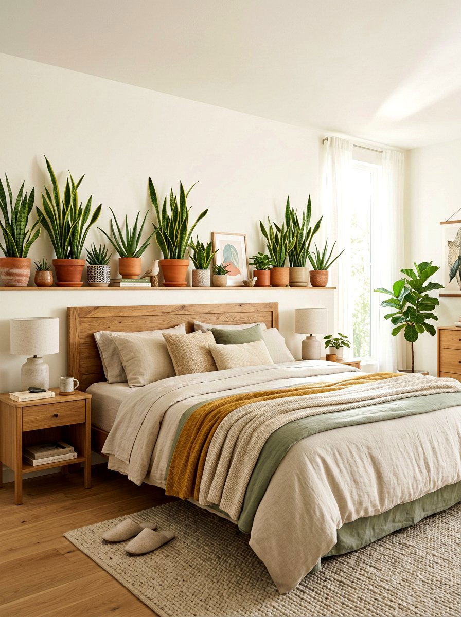 Bedroom Ledge Display - 30 apartment plant shelf ideas