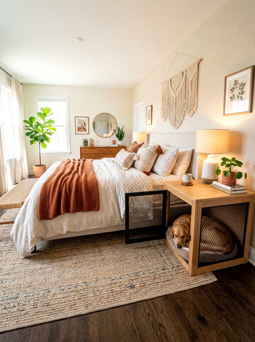 Bedroom Nightstand Dog Crate - 30 indoor dog crate ideas