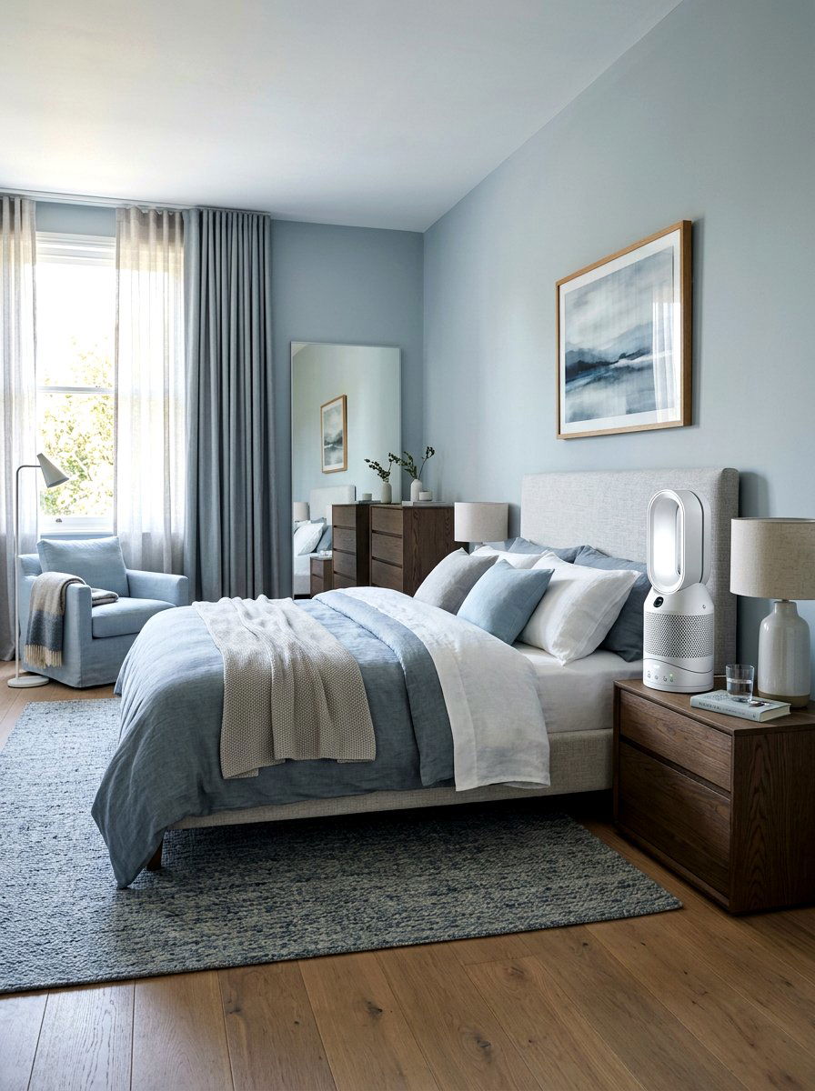 Bedroom With HEPA Air Purifier - 30 clean air room ideas