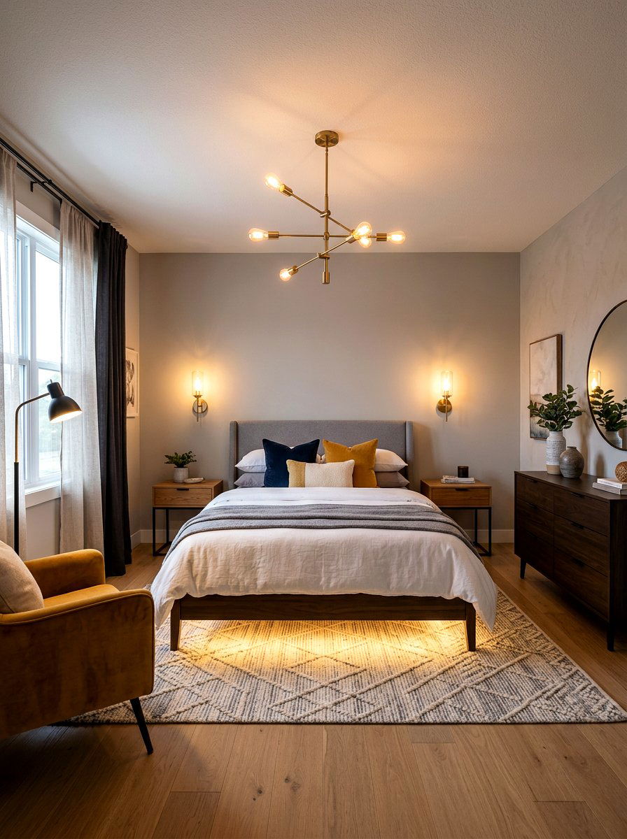 Bedroom With Layered Lighting Design - 30 small master bedroom layout ideas