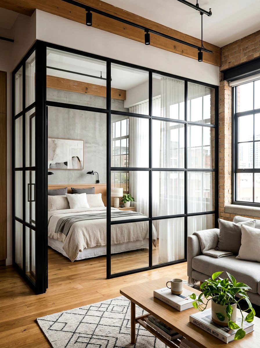 Bedroom Zone With Glass Partition - 30 micro living ideas