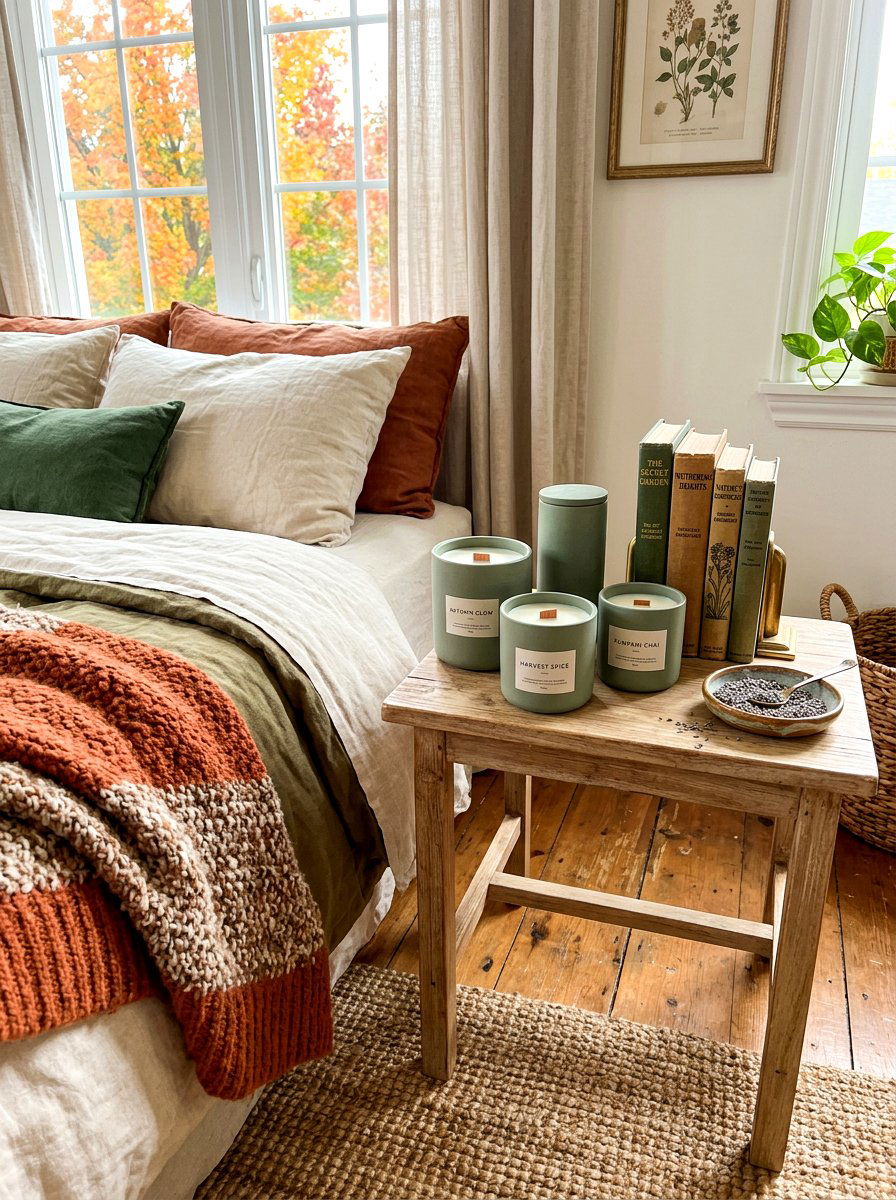 Bedroom nightstand cozy autumn candles - 30 candle heavy fall decor ideas
