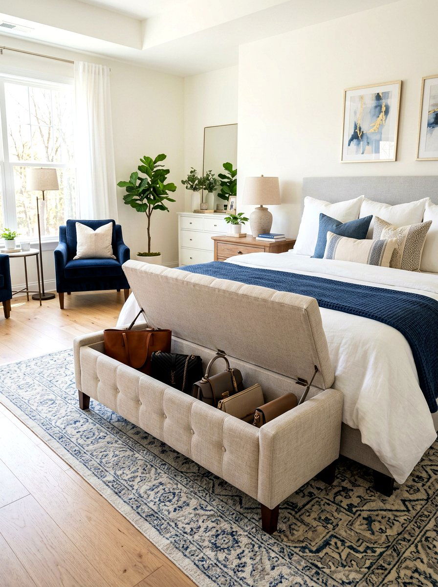 Bedroom storage bench - 30 handbag storage ideas