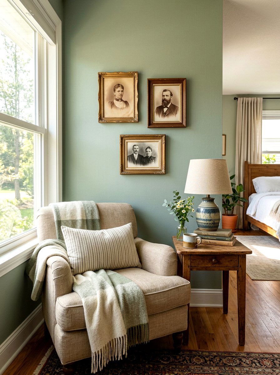 Bedroom vintage portrait corner - 30 vintage portrait wall ideas