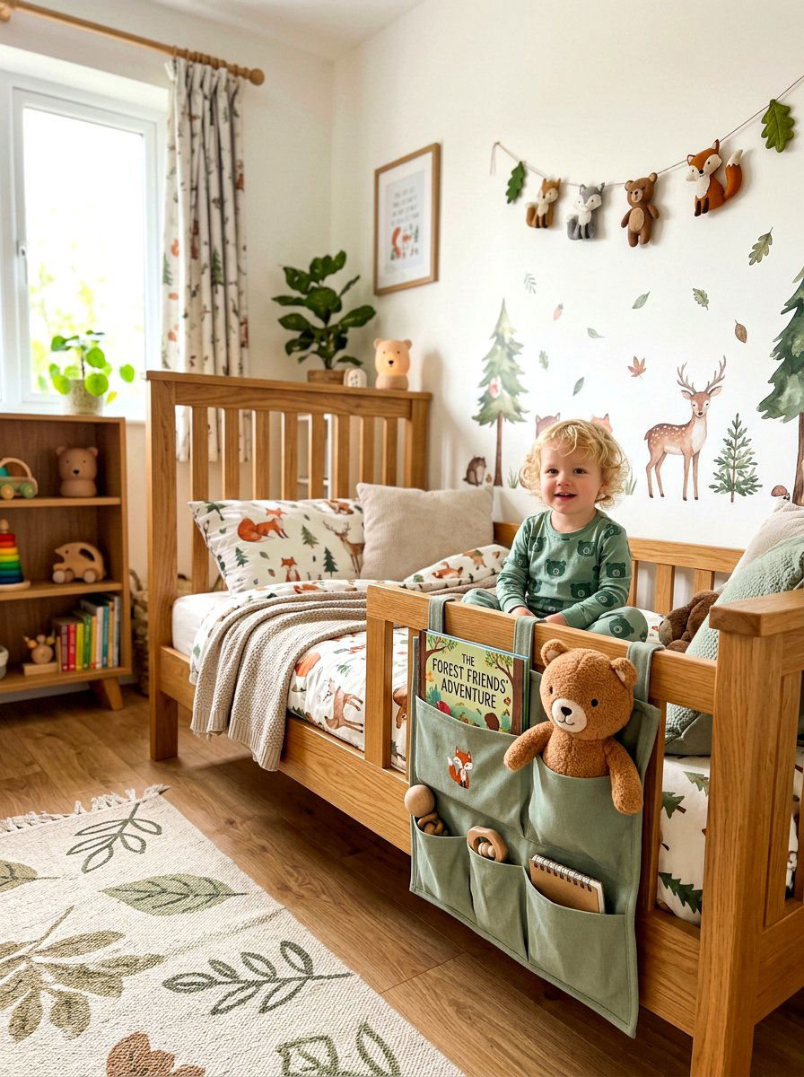 Bedside Caddy Organizer - 30 toddler bedroom storage ideas