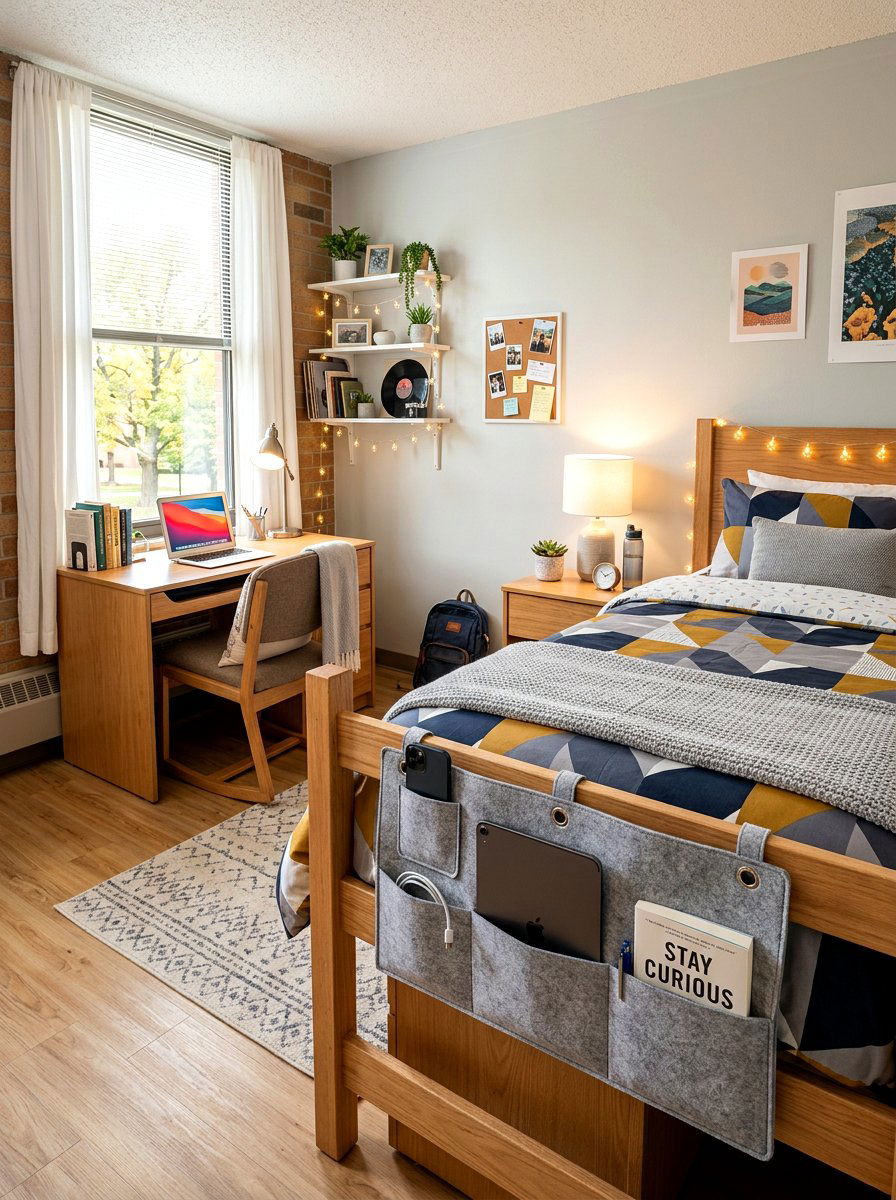 Bedside Caddy With Pockets - 30 dorm storage under bed ideas