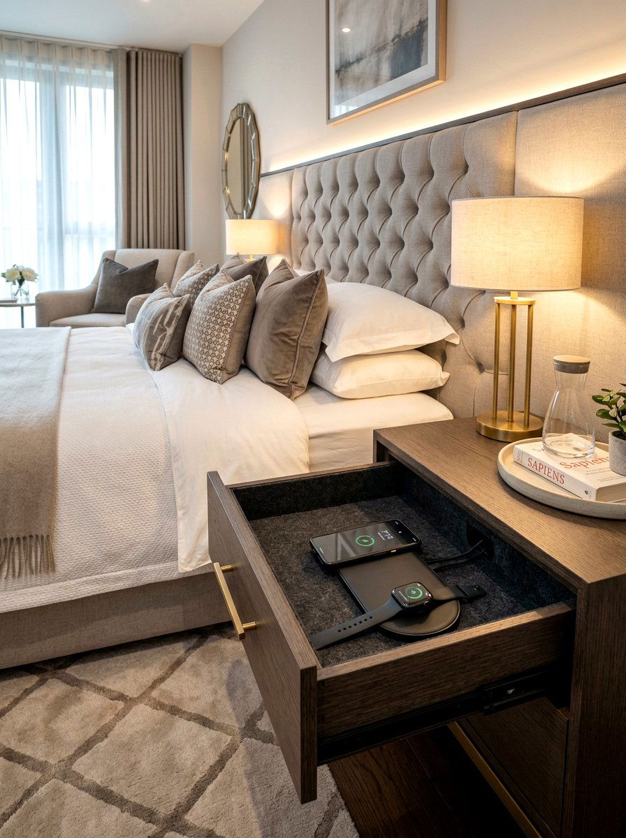 Bedside Charging Drawer - 30 hidden charging drawer ideas