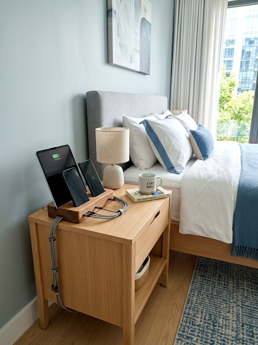 Bedside Charging Station - 30 organizing a guest room ideas