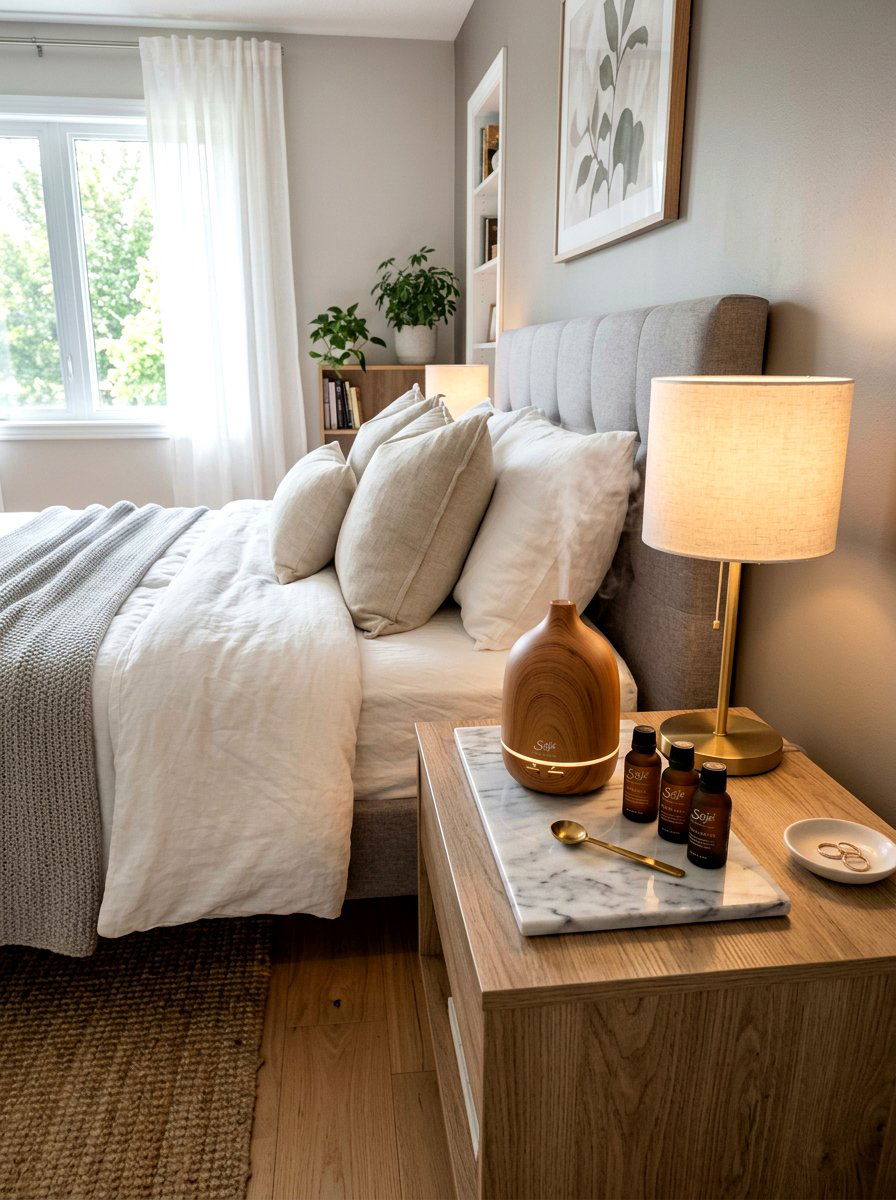 Bedside Diffuser Station - 30 sanctuary bedroom ideas
