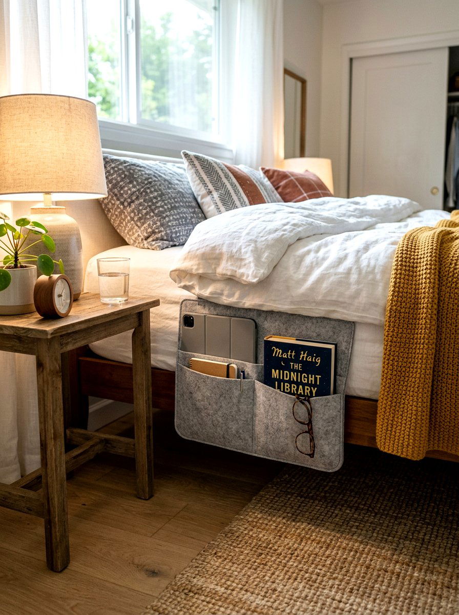 Bedside Felt Caddy - 30 no drill shelf styling ideas