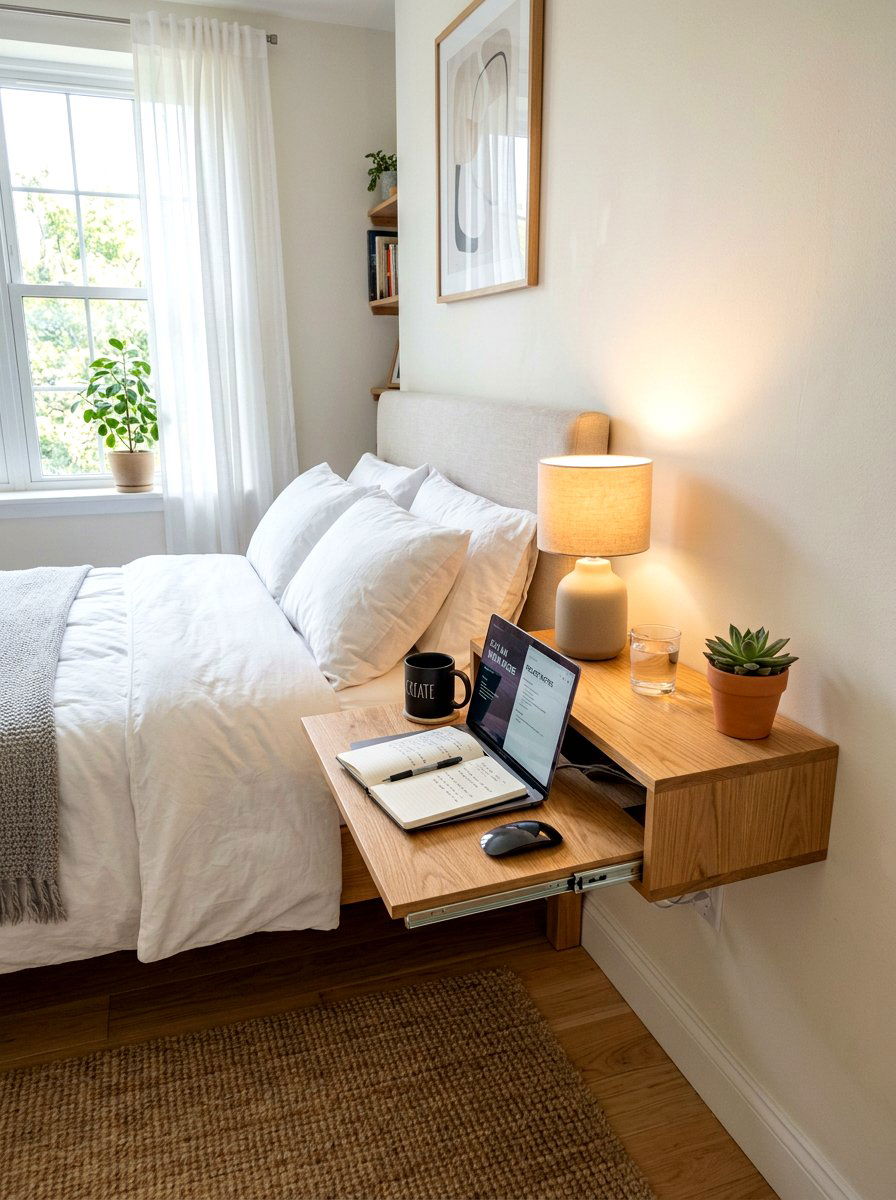 Bedside Floating Nightstand Desk - 30 fold down desk apartment ideas
