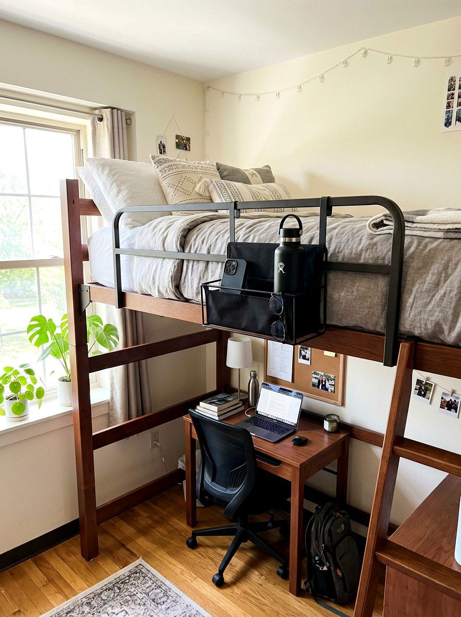 Bedside Shelf Caddy - 30 dorm storage ideas