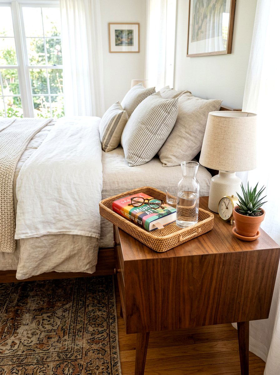 Bedside Table Small Rattan Tray - 30 woven tray decor ideas