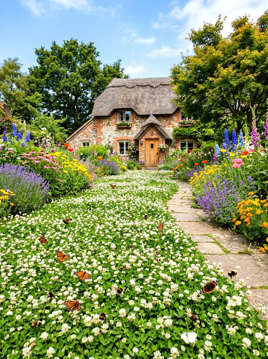 Bee Friendly Clover Lawn - 30 clover front lawn ideas