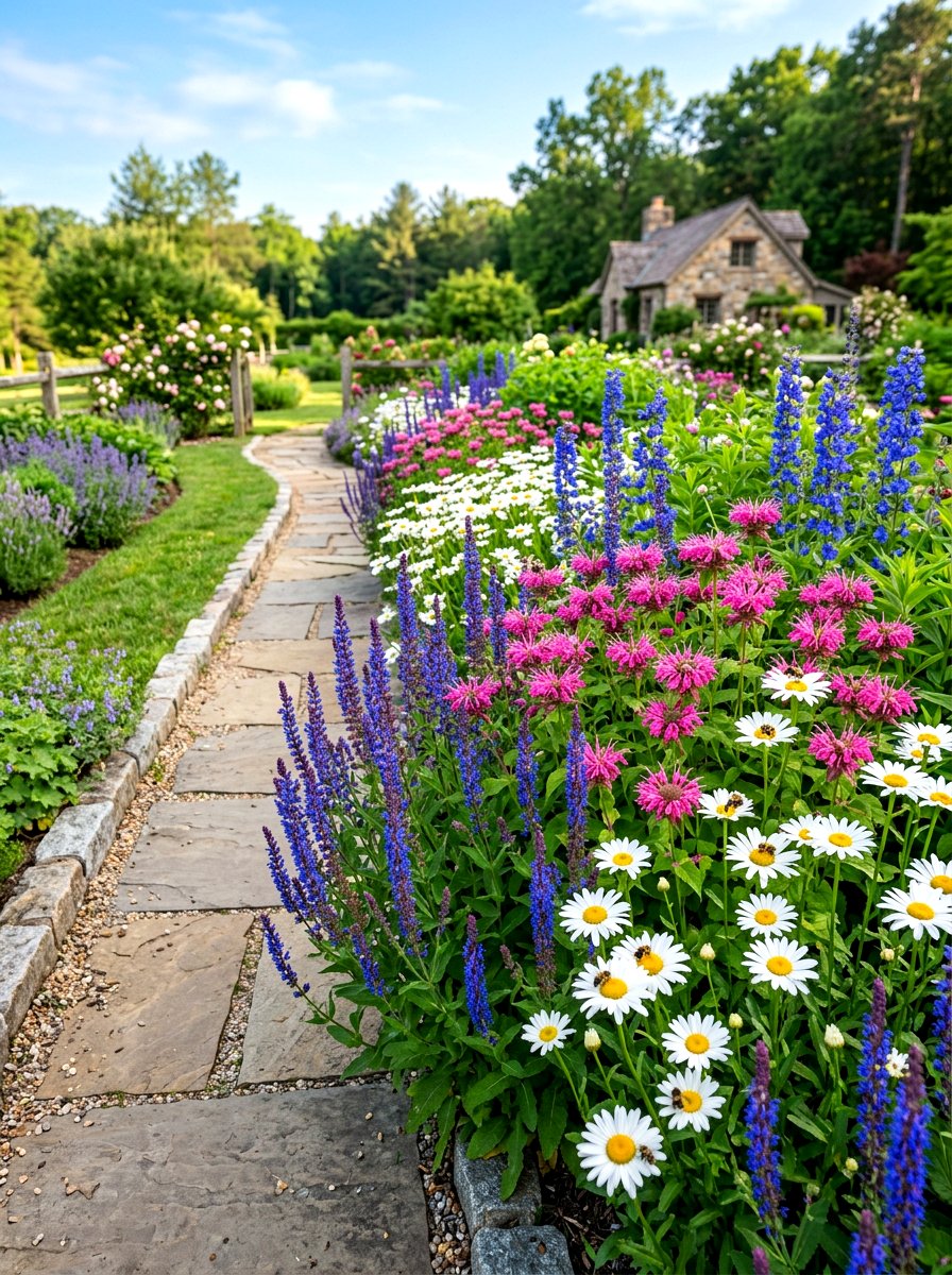 Bee Friendly Perennial Bed - 30 pollinator border ideas