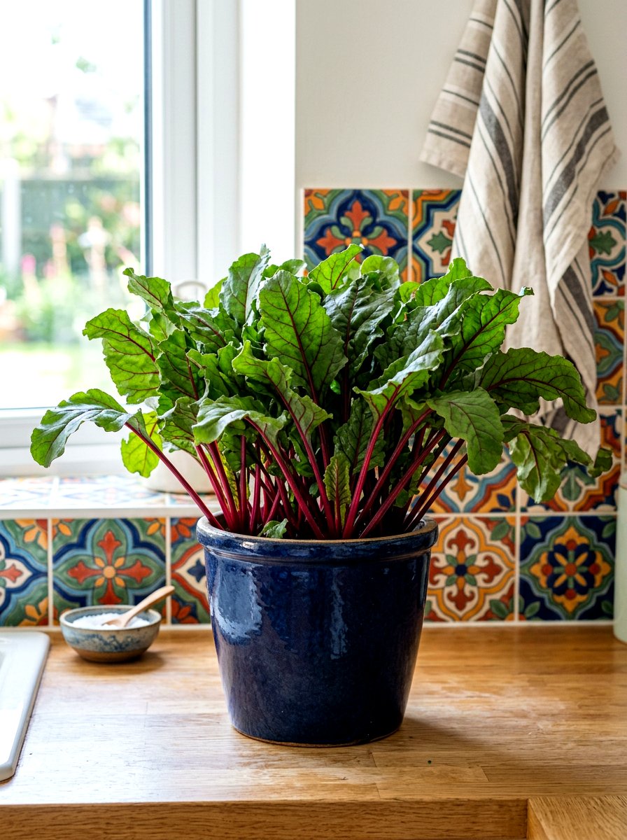 Beet Greens In Deep Pot - 30 windowsill vegetable garden ideas