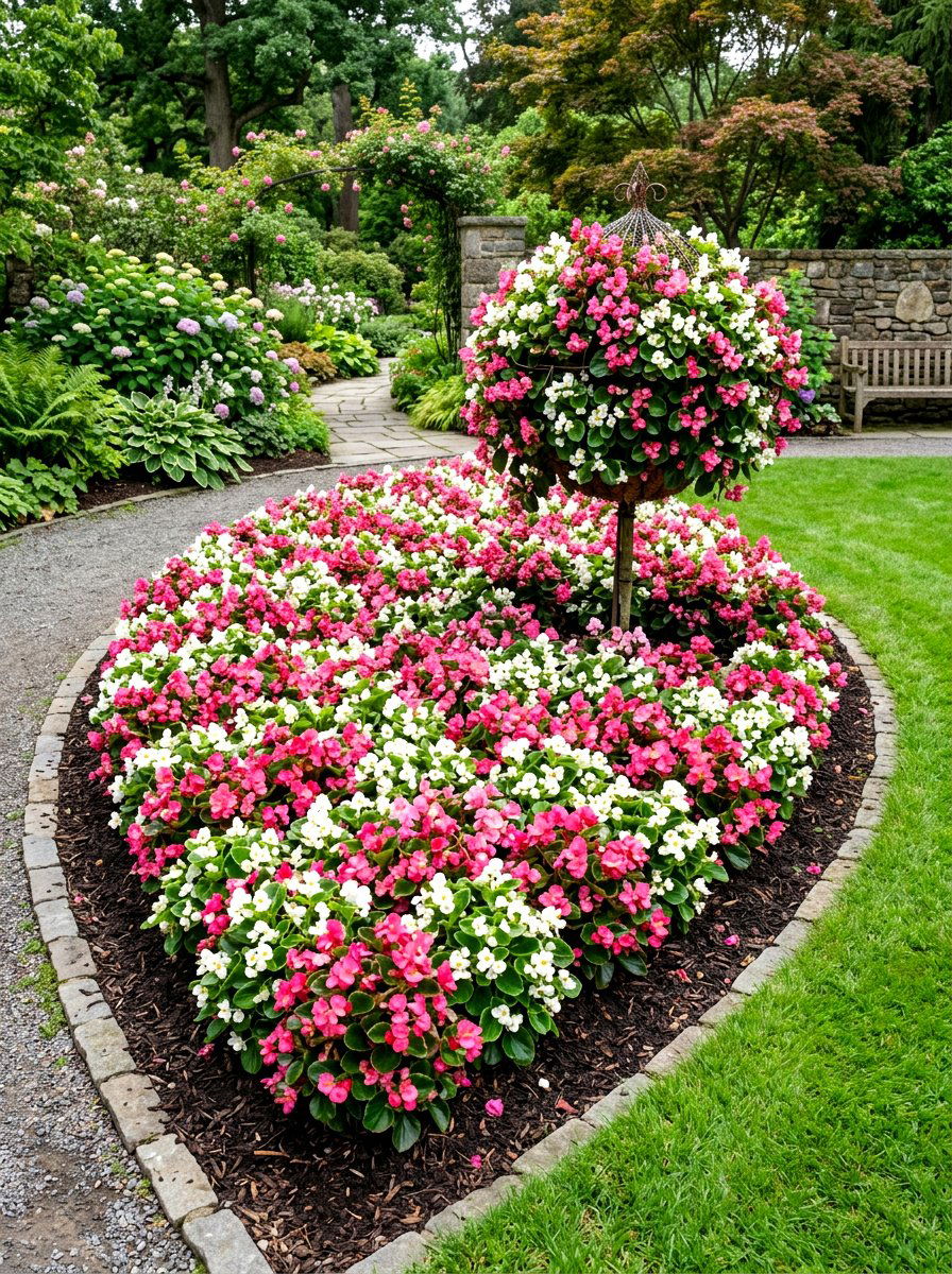 Begonia Tree Bed - 30 tree ring flower bed ideas
