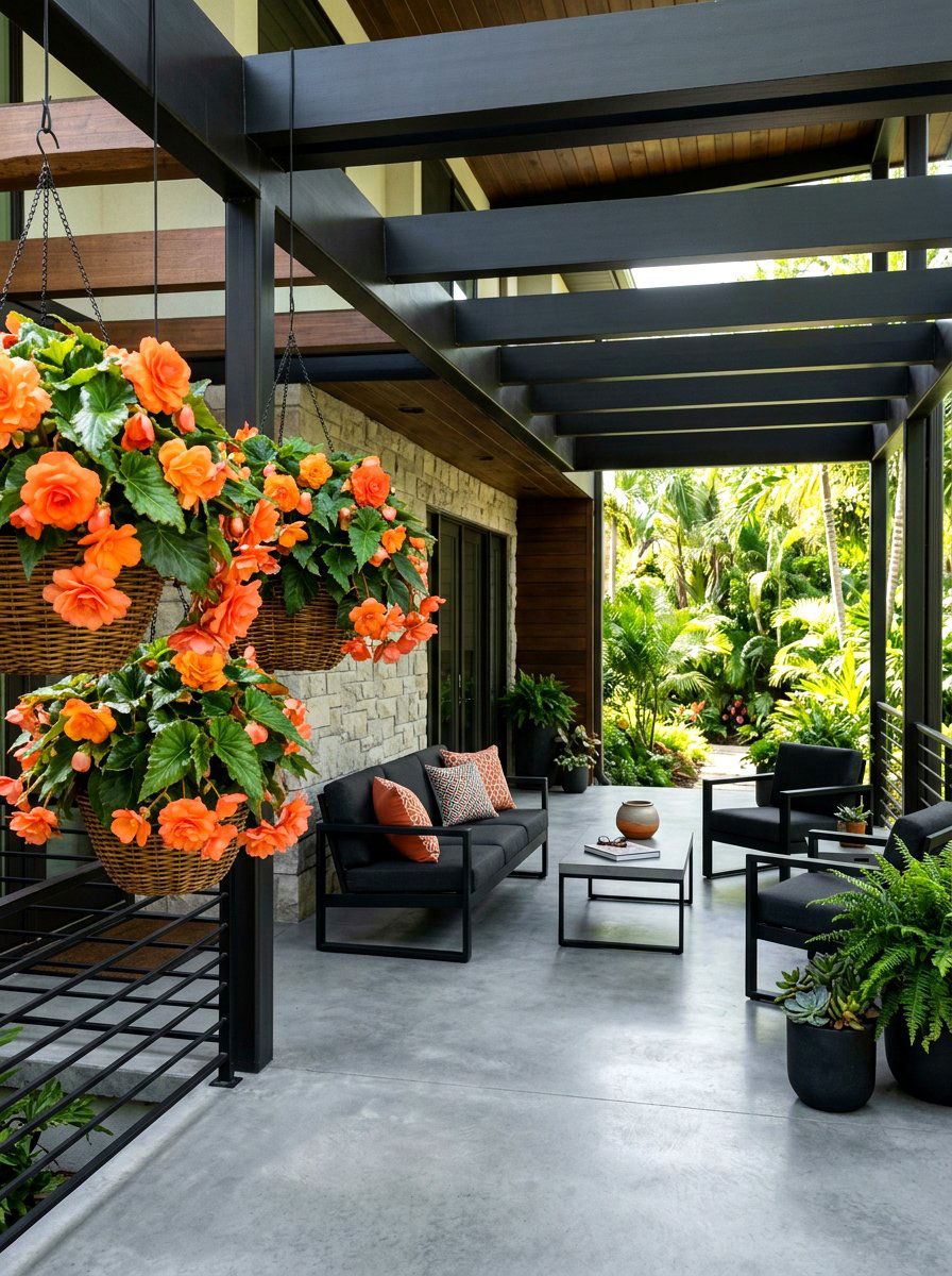 Begonia porch basket - 30 porch floral basket ideas