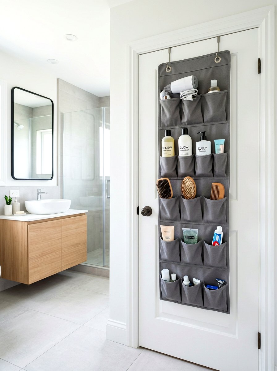 Behind Door Fabric Pocket Organizer - 30 bathroom basket storage ideas