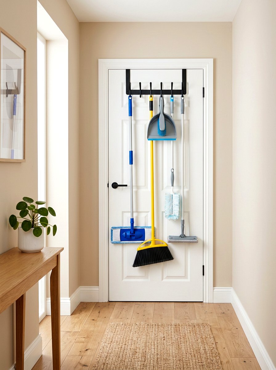 Behind Door Storage Hooks - 30 mop broom storage ideas