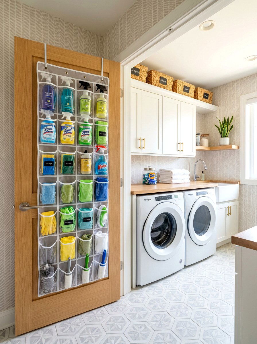 Behind Door Storage Rack - 30 narrow laundry room ideas