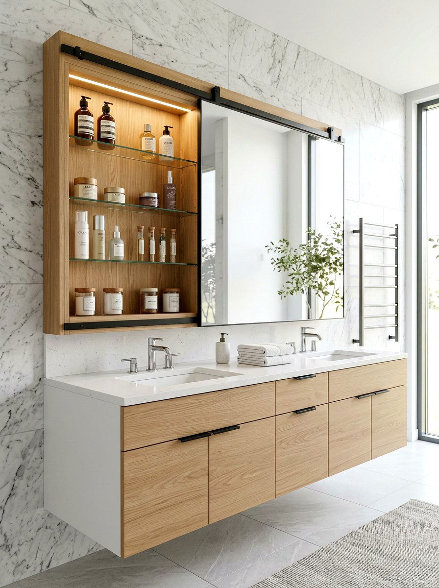 Behind Mirror Hidden Shelf - 30 tiny bathroom storage ideas