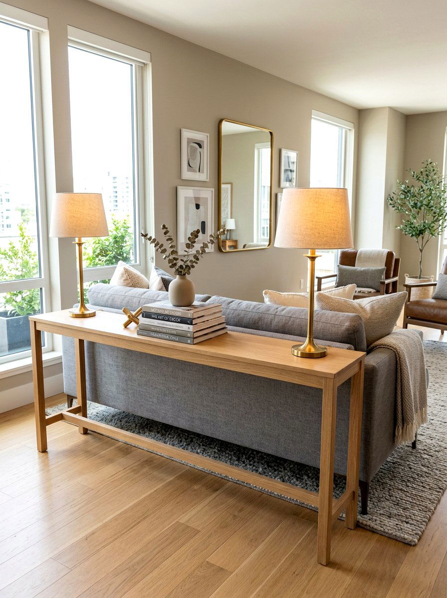 Behind Sofa Console Table - 30 slim console apartment ideas