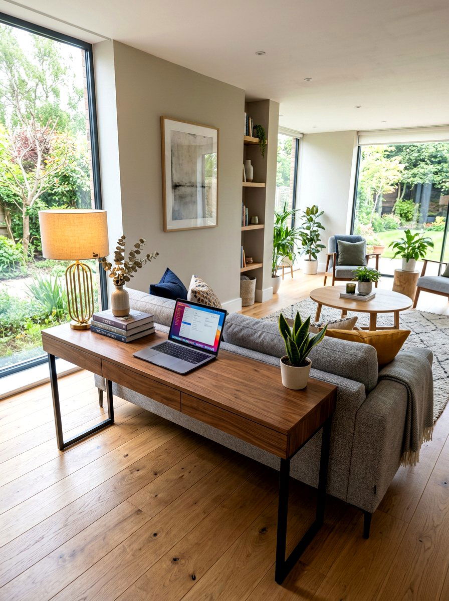 Behind Sofa Desk - 30 office nook apartment ideas