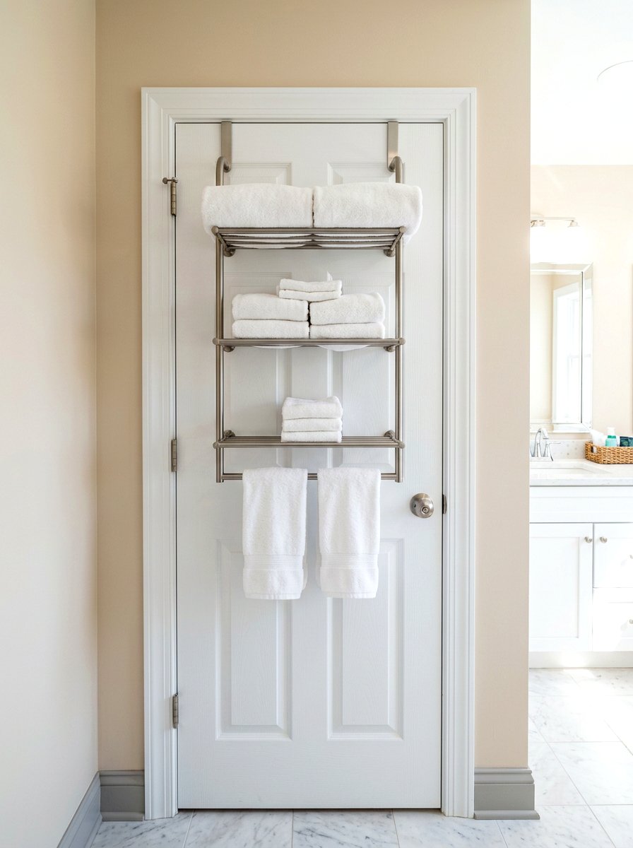 Behind The Door Towel Shelf - 30 bathroom linen shelf ideas