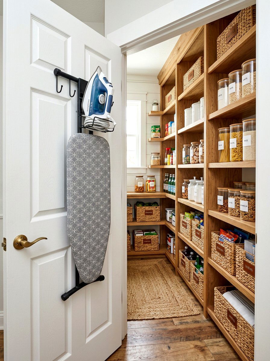 Behind the door ironing board rack - 30 ironing board storage ideas