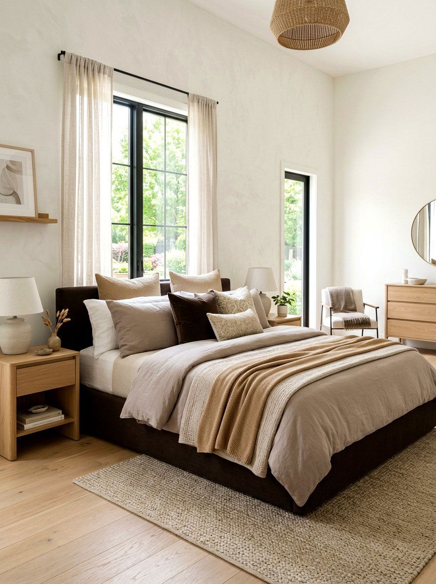 Beige And Brown Layered Bedding - 30 all brown bedroom ideas