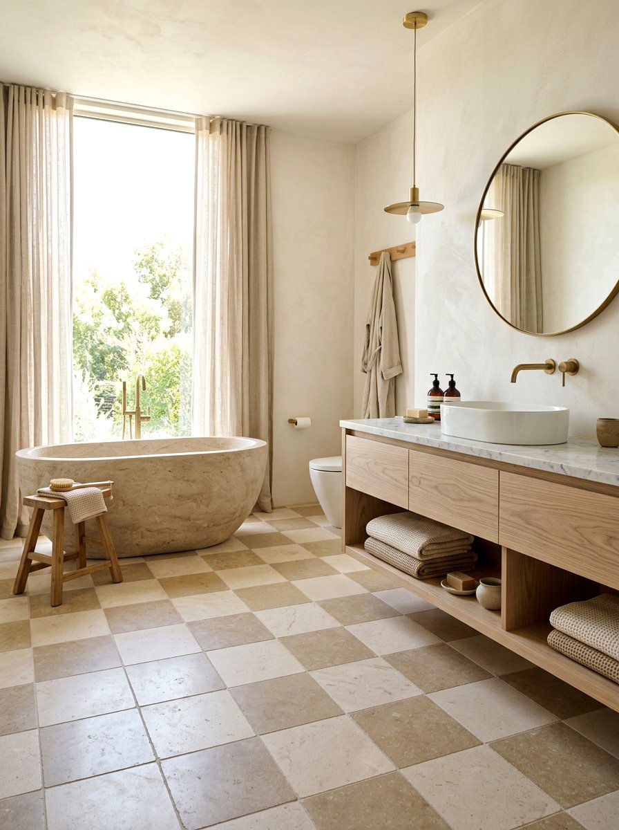 Beige And Cream Checkerboard Floor - 30 checkerboard bathroom floor ideas