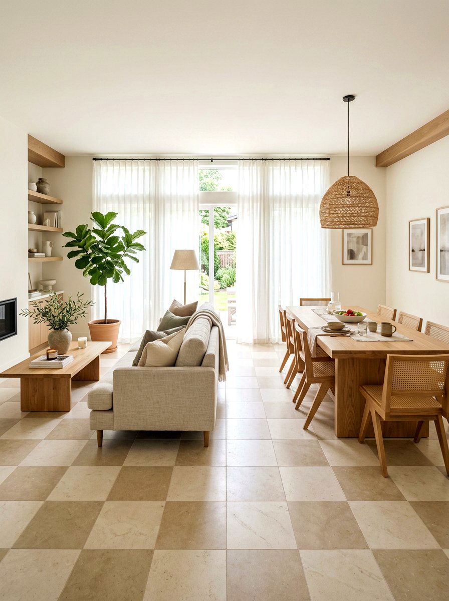 Beige And Ivory Limestone Tile - 30 checkerboard floor ideas