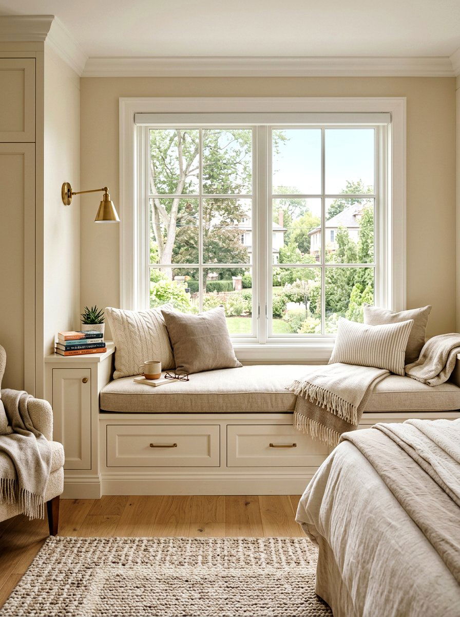 Beige Bedroom Window Seat - 30 cream and beige bedroom ideas