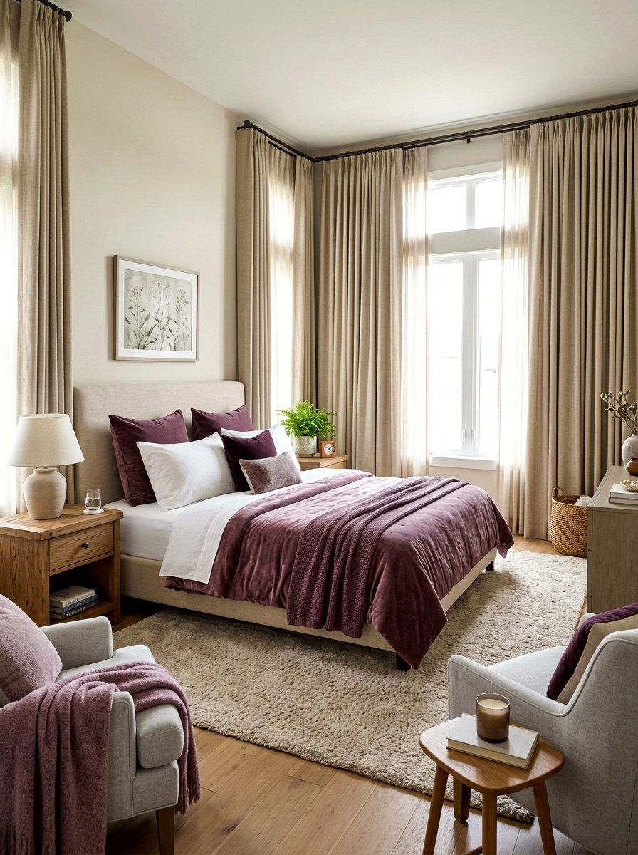 Beige Blackout Curtains - 30 plum and beige bedroom ideas