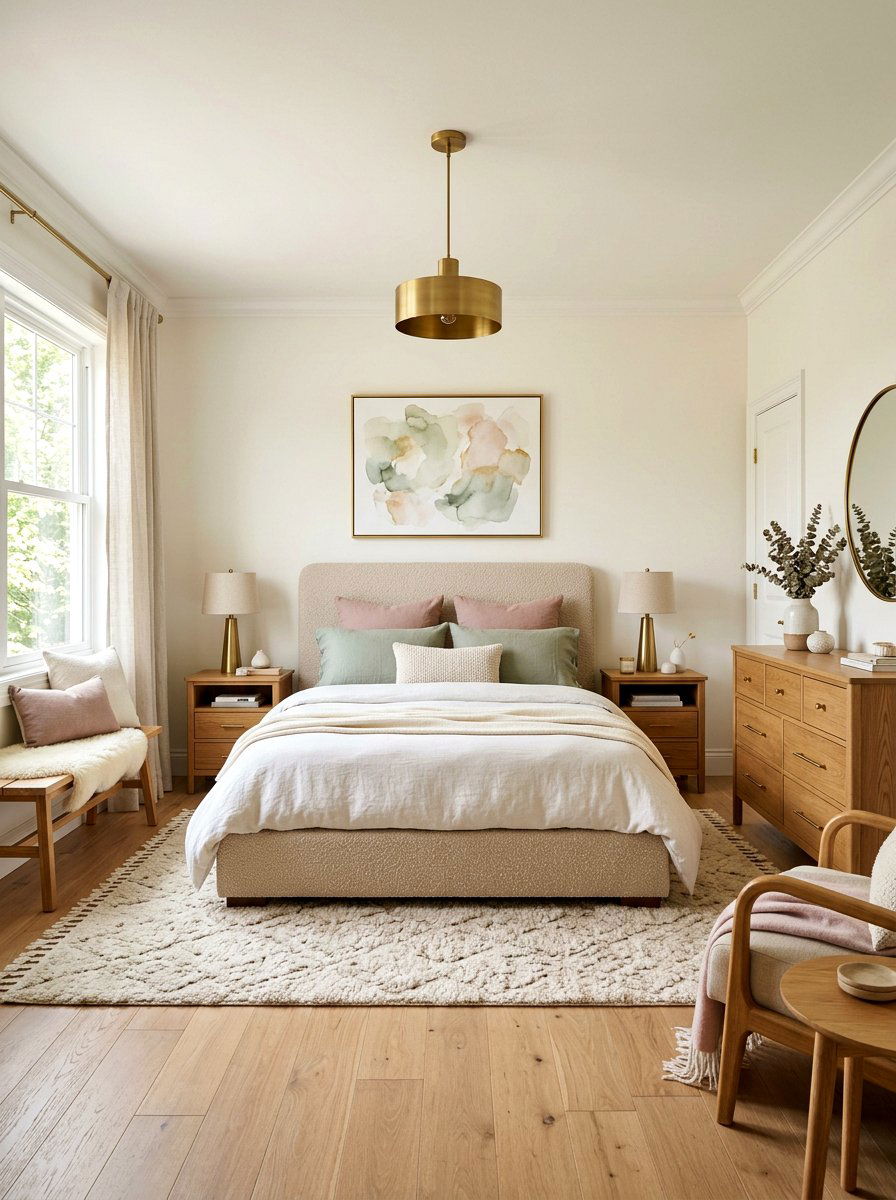 Beige Boucle Bed - 30 boucle bedroom ideas