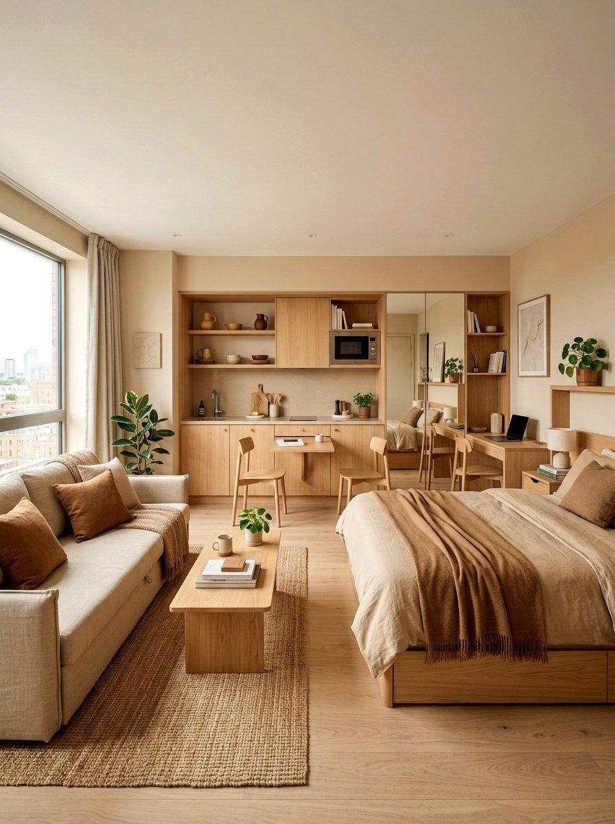 Beige Brown Studio Apartment - 30 brown room decor ideas